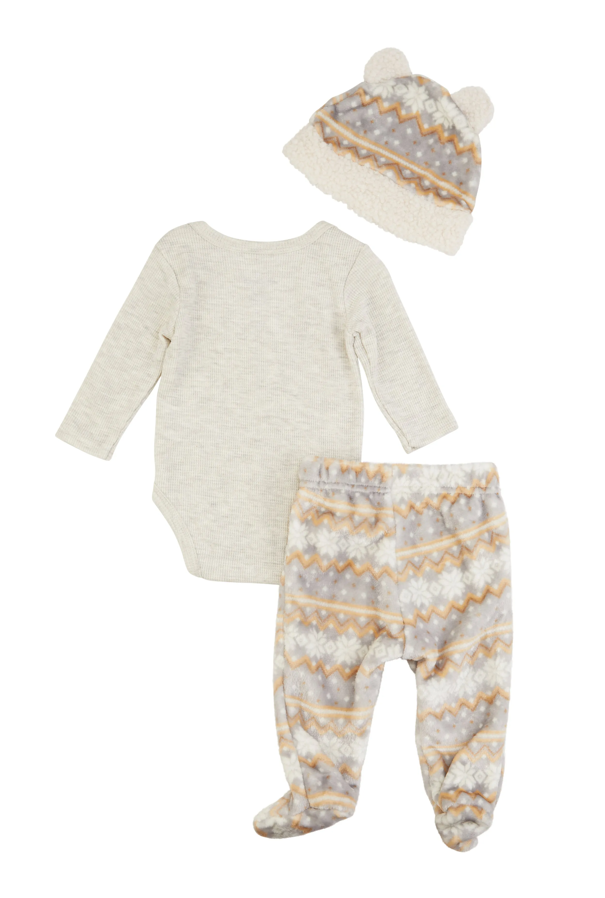 Baby Boys 0-9M Bear Graphic Bodysuit with Fair Isle Footed Pants and Hat