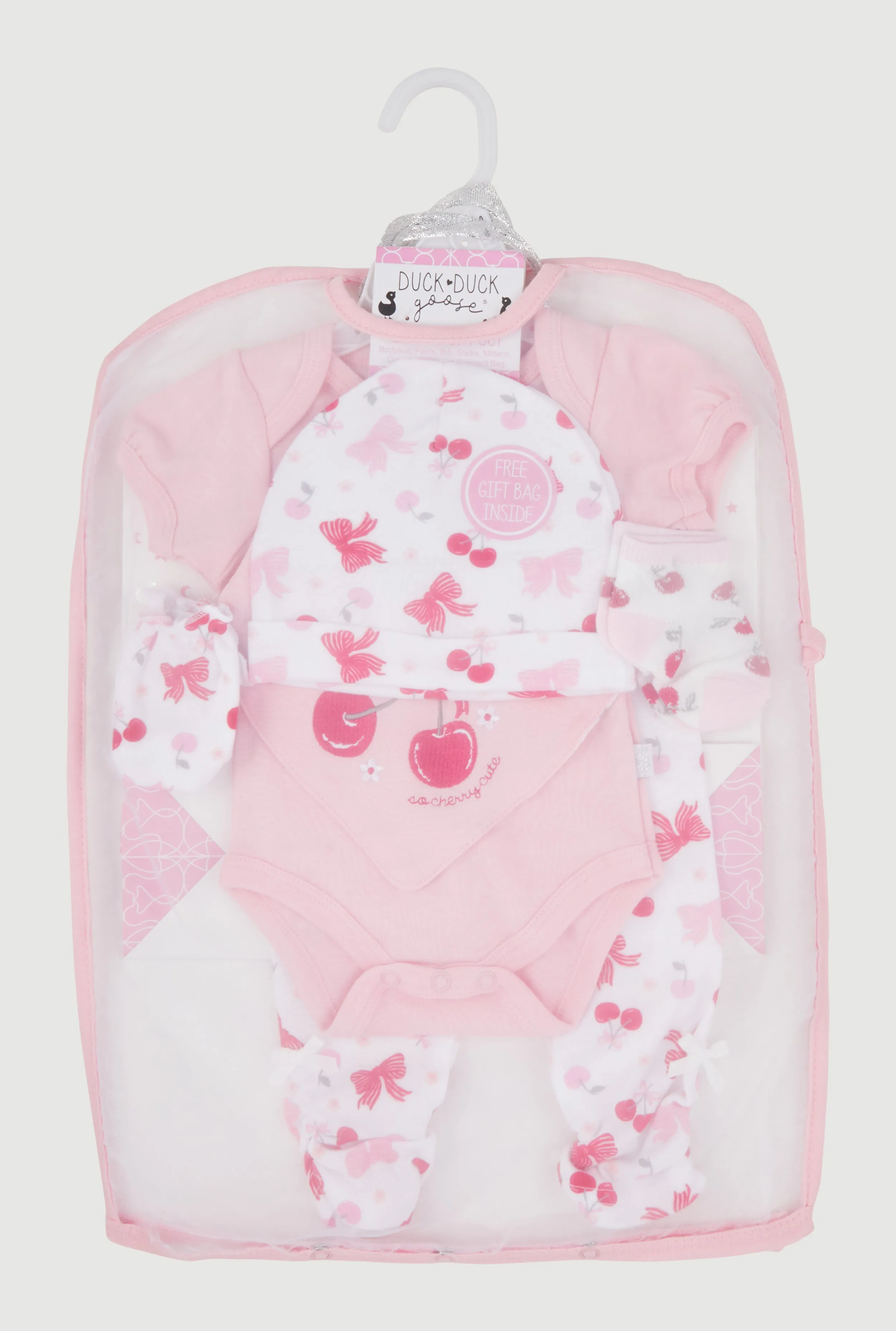 Baby Girls 0-9M So Cherry Sweet Bodysuit and Ruched Pants with Hat Gift Set
