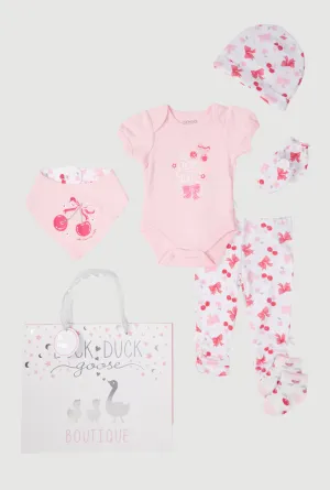 Baby Girls 0-9M So Cherry Sweet Bodysuit and Ruched Pants with Hat Gift Set