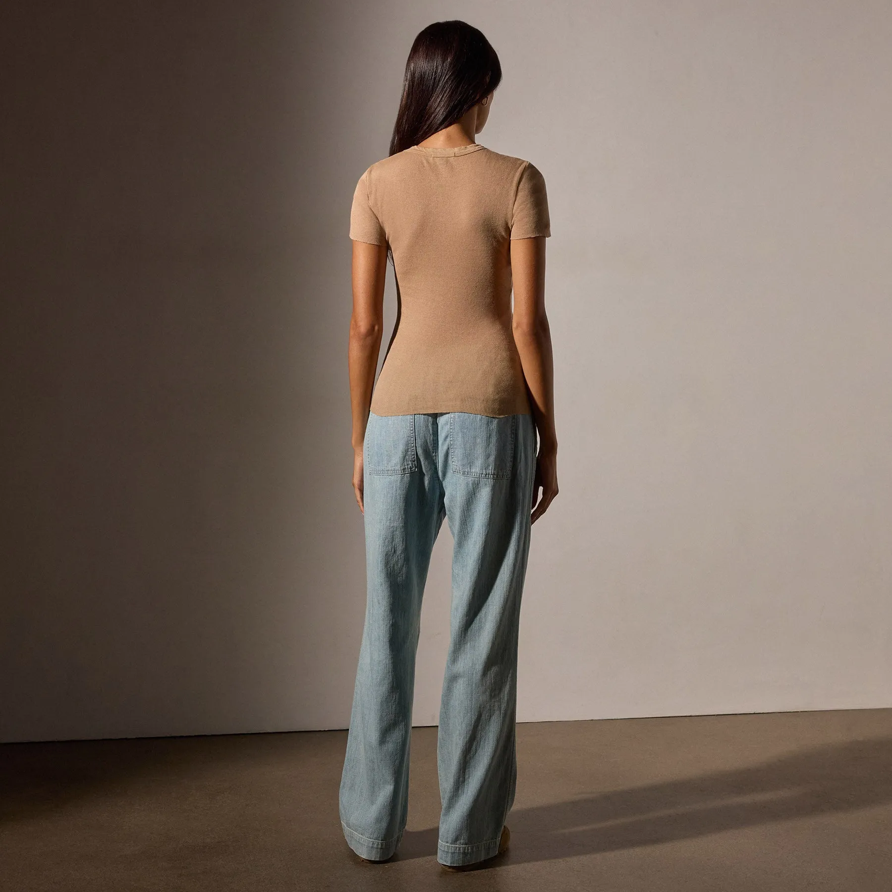 Cotton Cashmere Blend Ribbed Crew - Vicuna