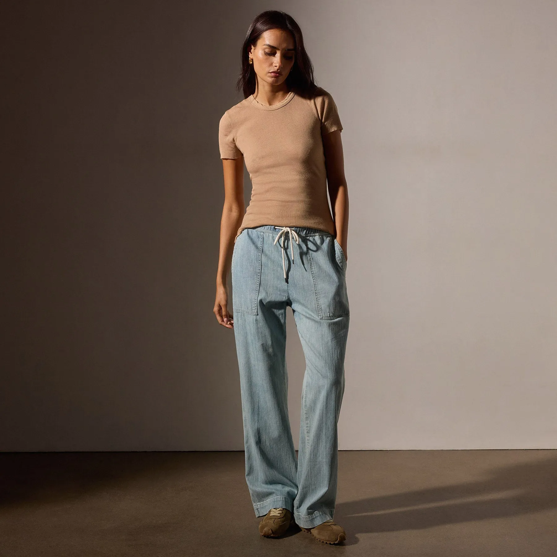Cotton Cashmere Blend Ribbed Crew - Vicuna