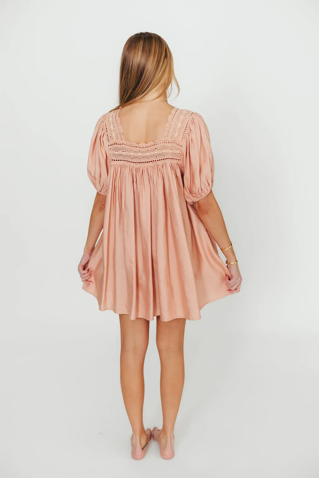 Dottie Lace Trim Linen-Blend Mini Dress in Blush