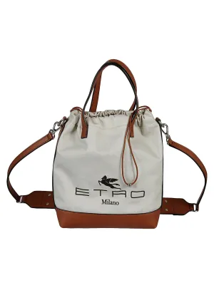 Etro Logo Printed Embellished Bucket Bag
