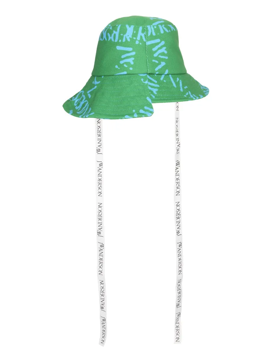 JW Anderson Asymmetric Logo Printed Drawstring Bucket Hat