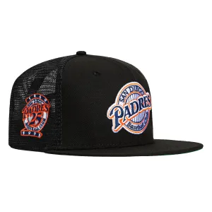 New Era 59Fifty Black Dome San Diego Padres 25th Anniversary Patch Trucker Logo Hat - Black