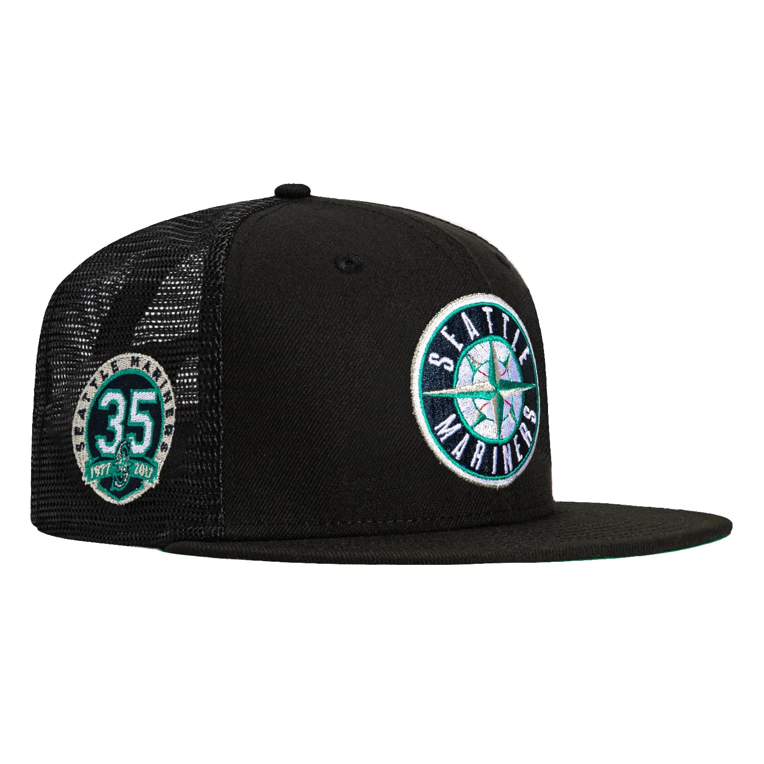 New Era 59Fifty Black Dome Seattle Mariners 35th Anniversary Patch Trucker Hat - Black