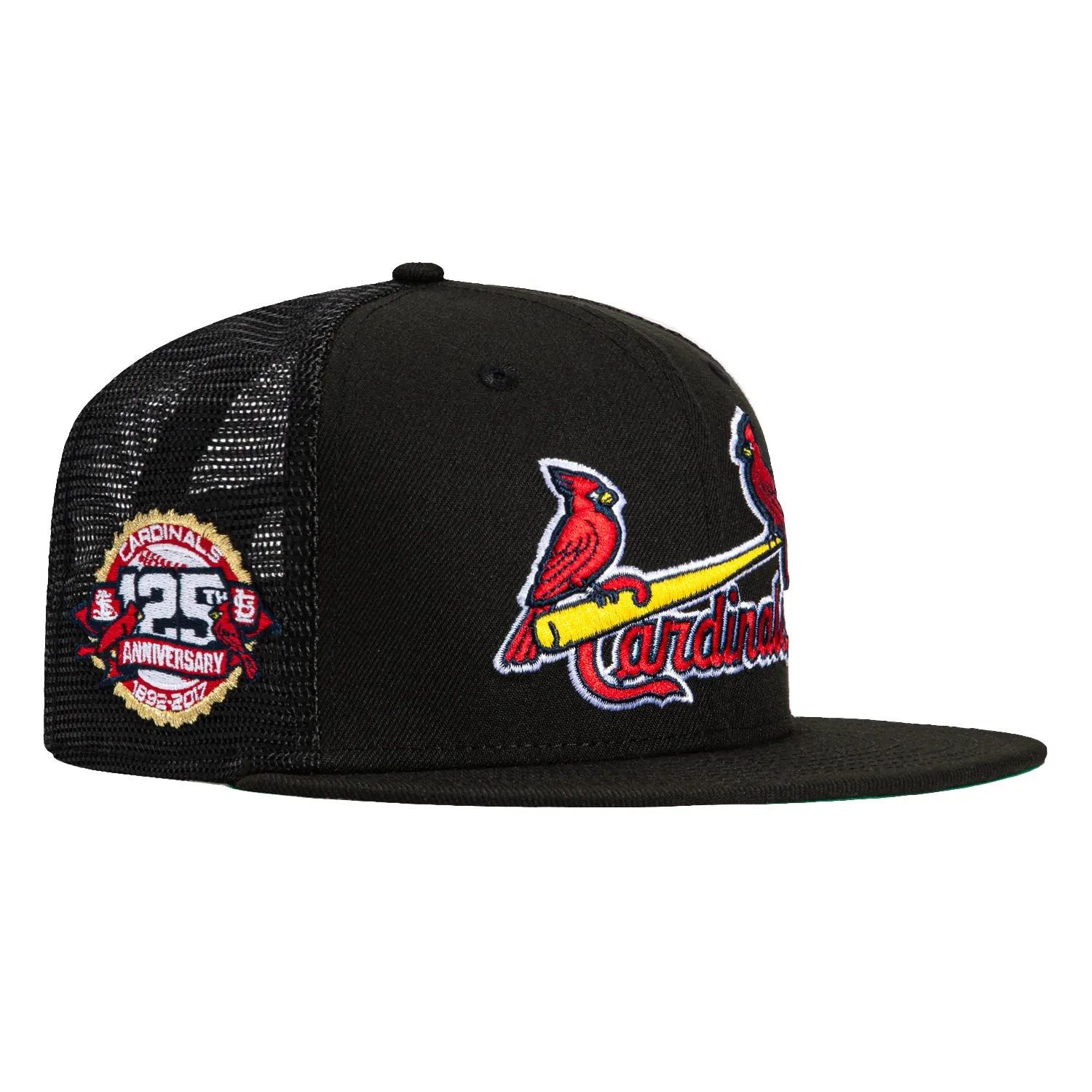 New Era 59Fifty Black Dome St Louis Cardinals 125th Anniversary Patch Trucker Hat - Black