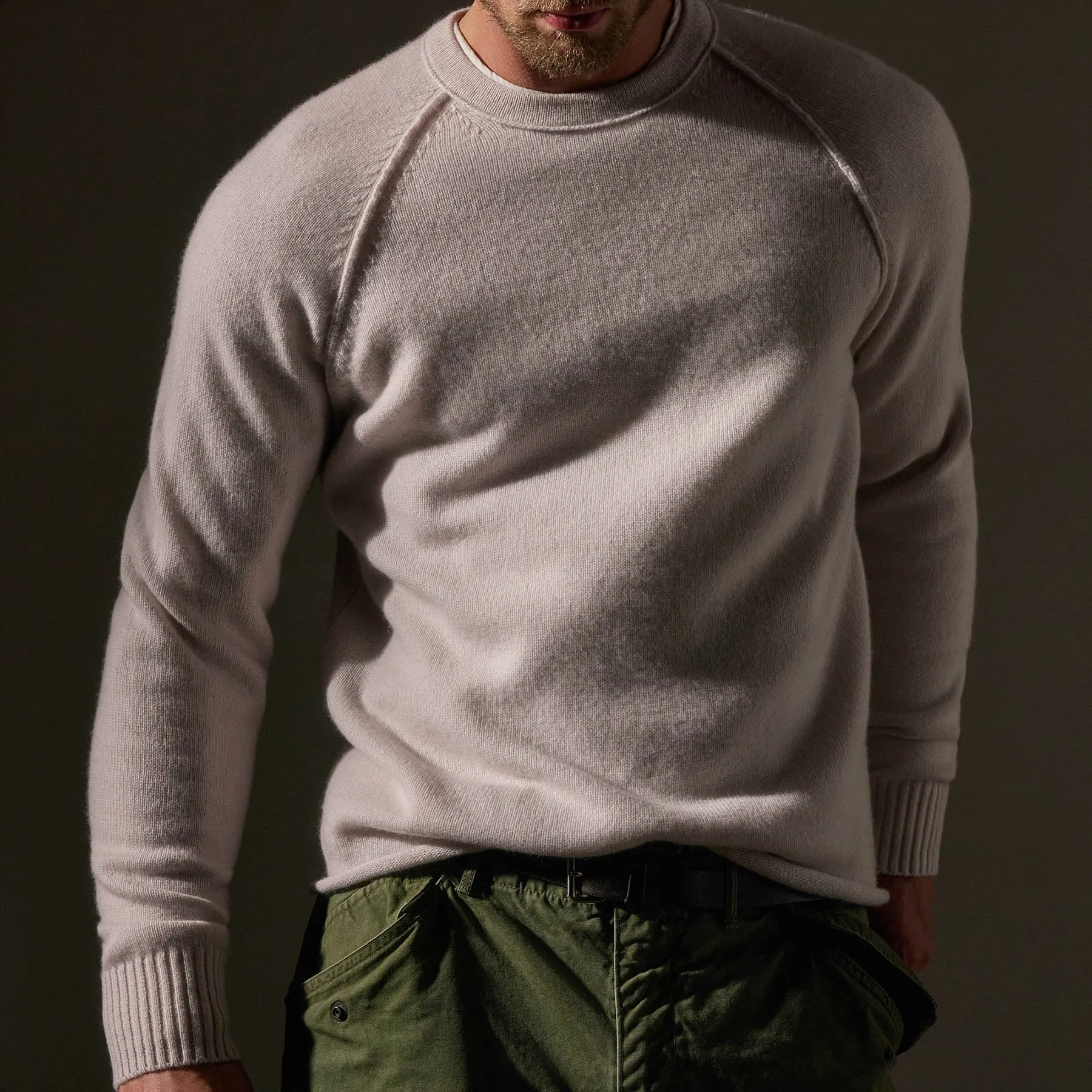 Recycled Cashmere Raglan Crew - Pearl