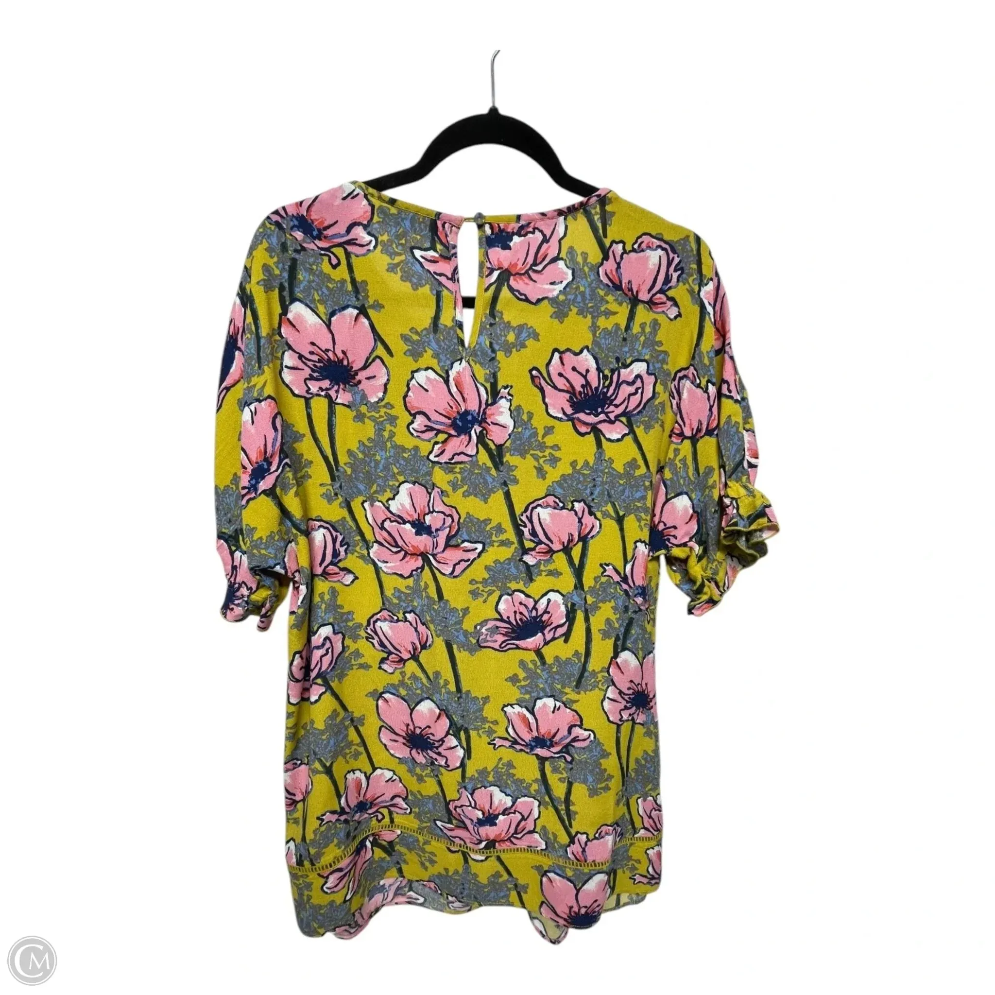 Top Short Sleeve By Daniel Rainn In Pink & Yellow, Size: L