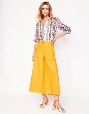 Wide Crop Linen Trousers-Summers Sun Yellow