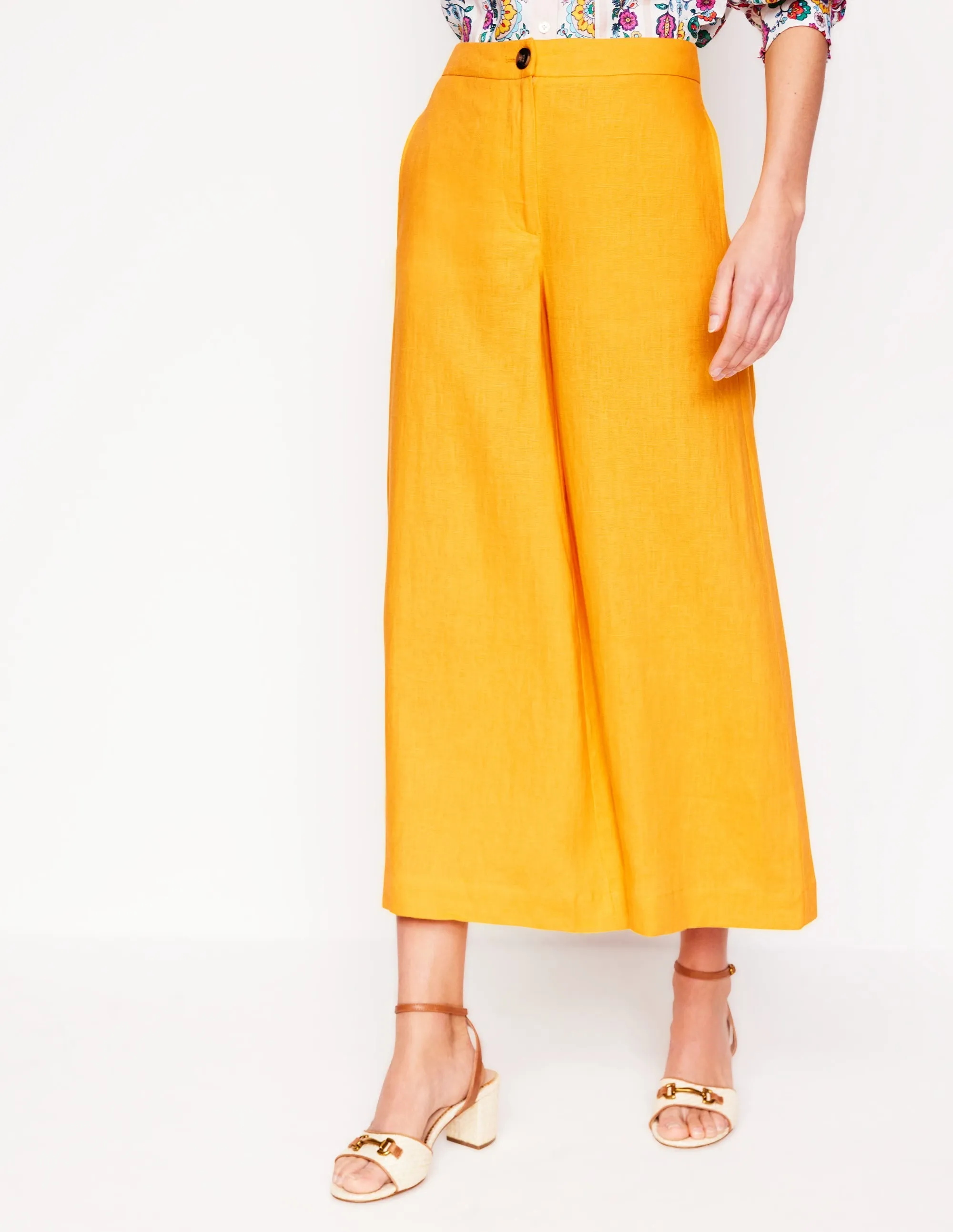 Wide Crop Linen Trousers-Summers Sun Yellow
