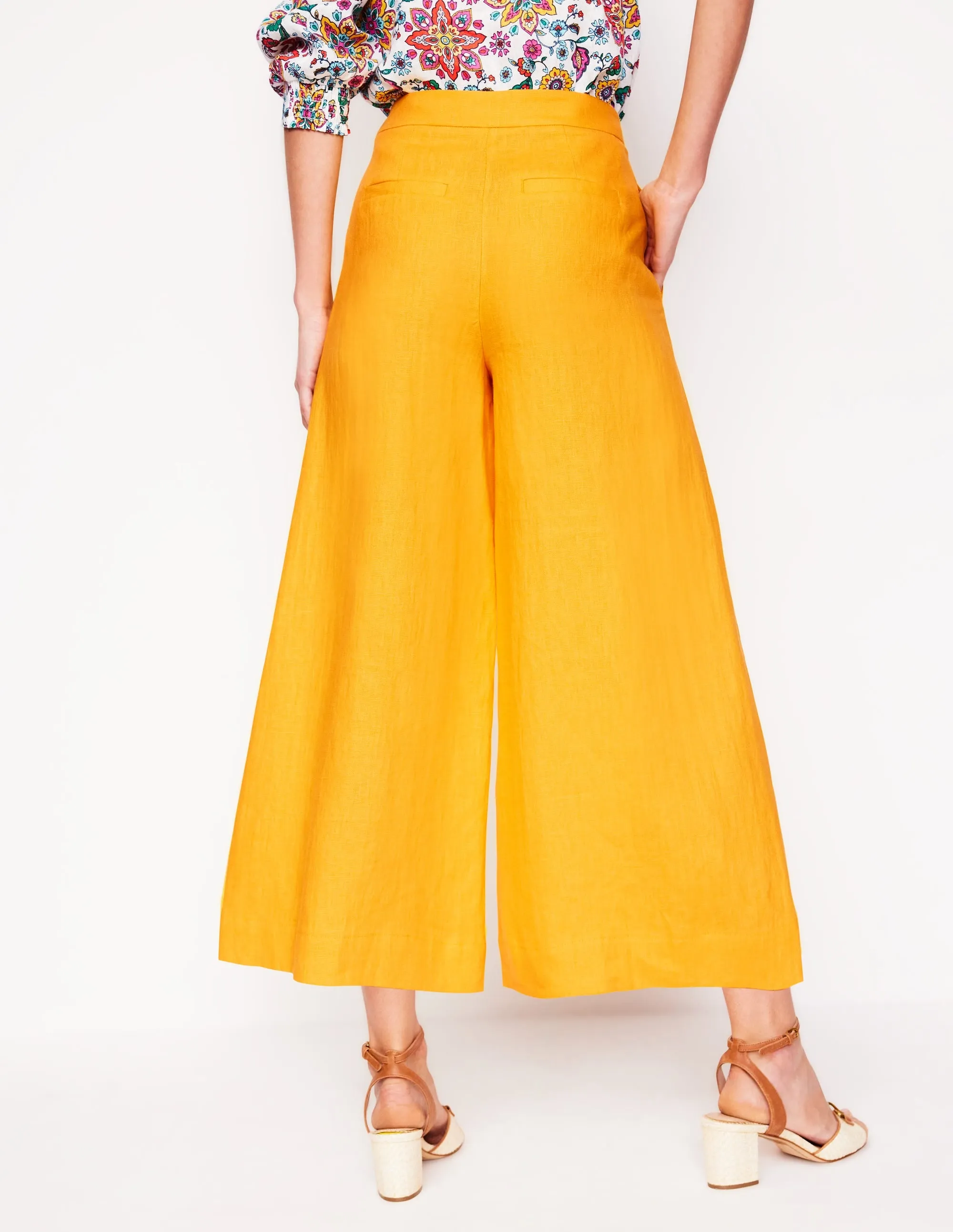 Wide Crop Linen Trousers-Summers Sun Yellow
